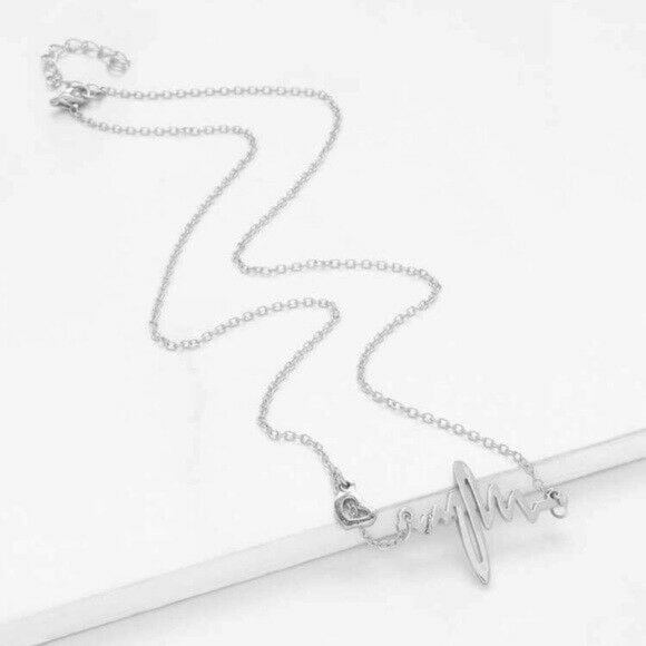 Silver Necklace Heartbeat Medical Nurse Dainty - Picture 3 of 3